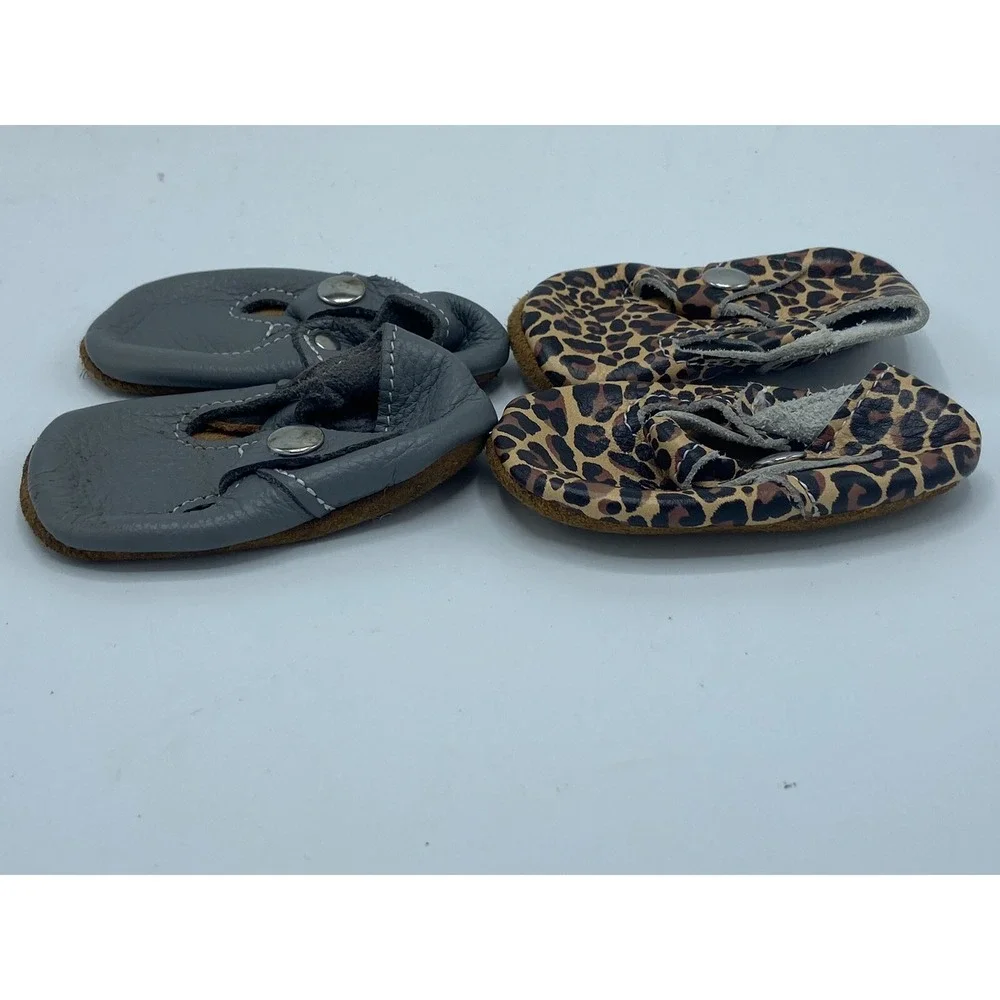 Lot Of 2 Mon Petit Shoes Size 2 Colors Cheetah and‎ Gray Handmade Leather